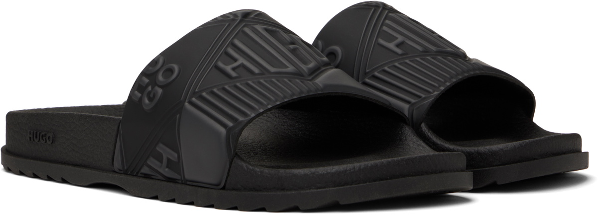 Hugo Black Italian-Made Mixed Logos Pool Slides