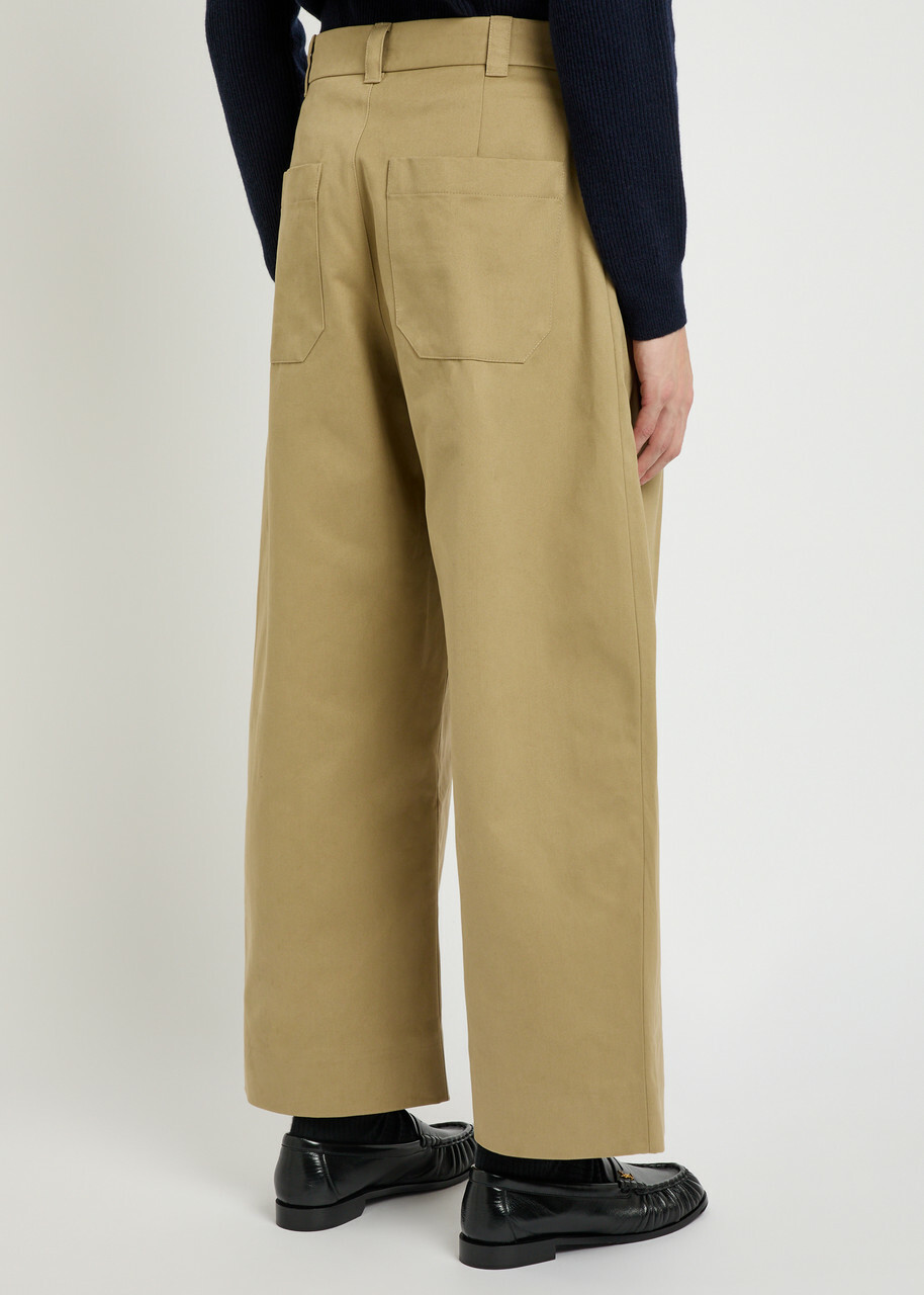 Studio Nicholson Peached Pleated Wide-leg Cotton-twill Trousers Tan