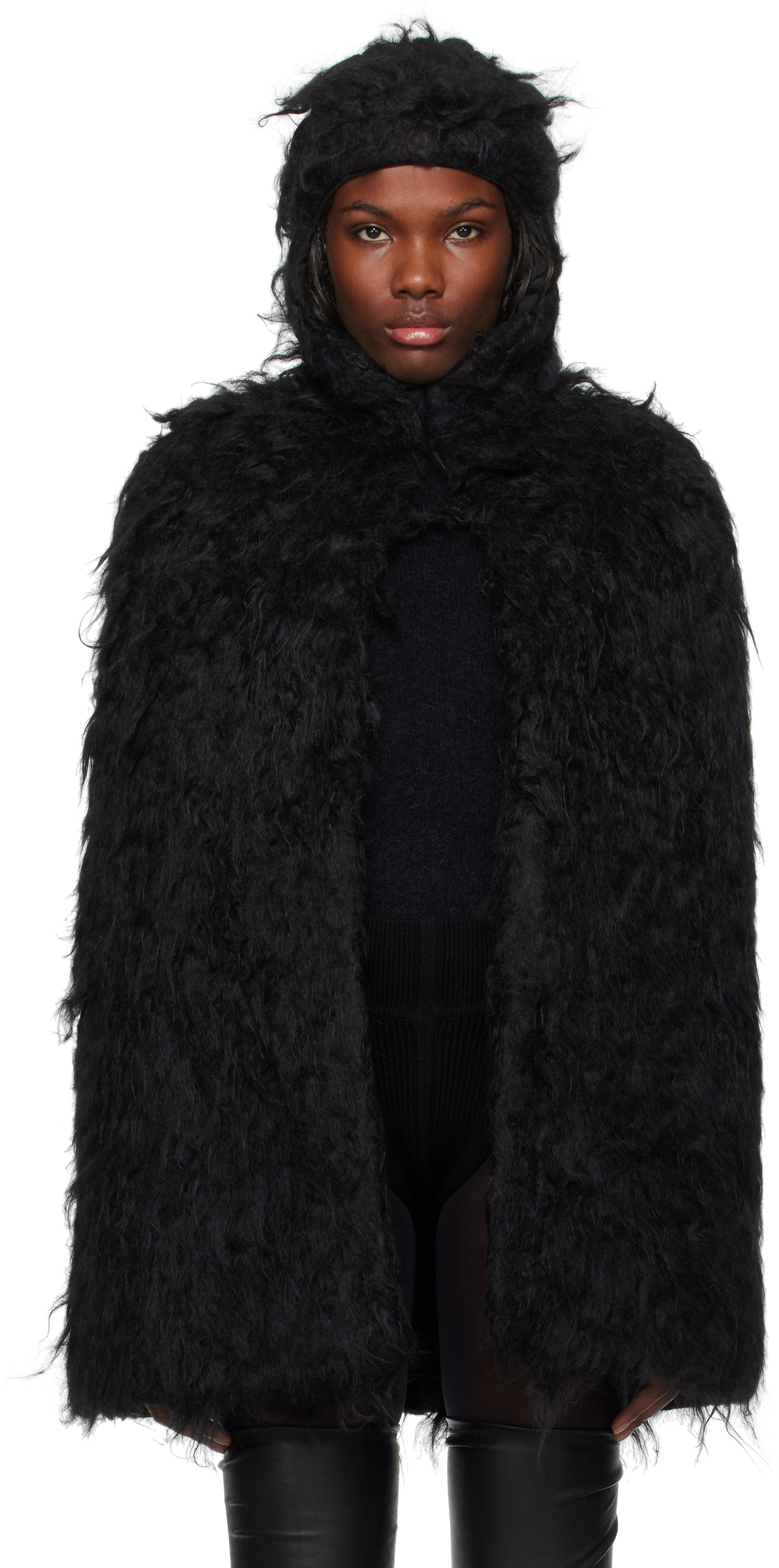 リックオウエンス Rick Owens Short Masto Shearling Cape Rick Owens Short Masto Shearling Cape In Blue | ModeSens