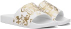 Versace Jeans Couture White Watercolor Couture Slides