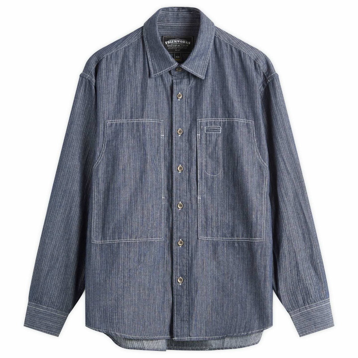 Photo: FrizmWORKS Men's Denim Carpenter Pocket Work Shirt in Indigo Stripe