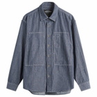 FrizmWORKS Men's Denim Carpenter Pocket Work Shirt in Indigo Stripe