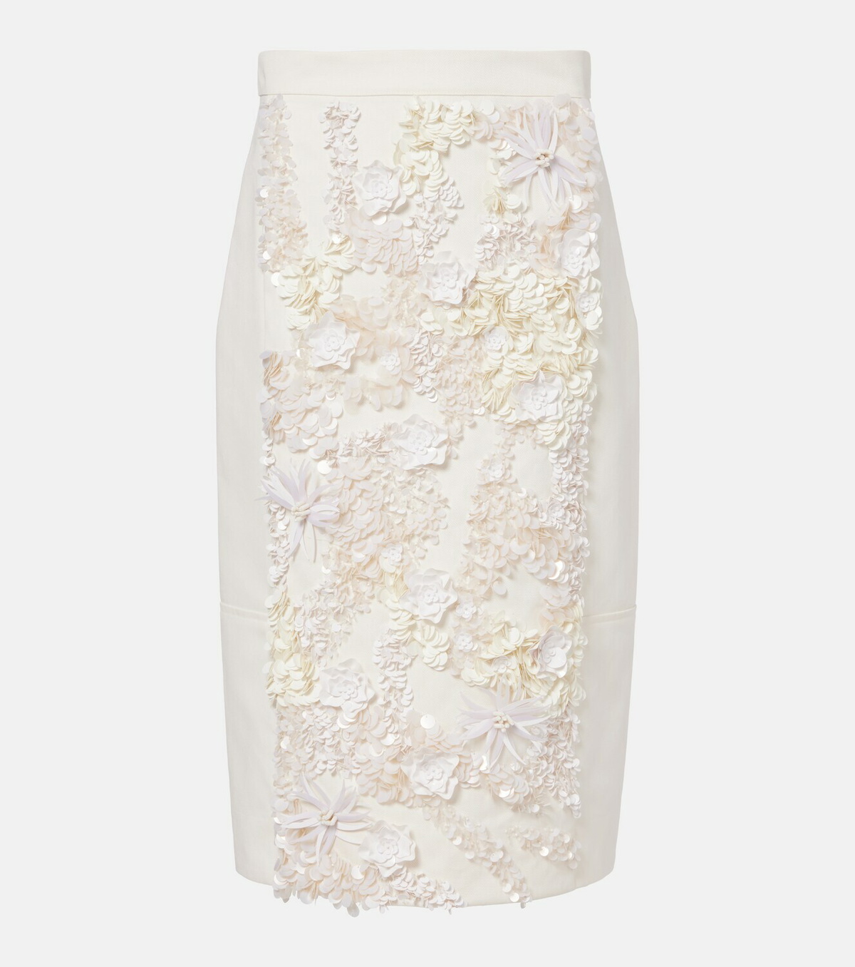 Plan C Embellished cotton drill midi skirt