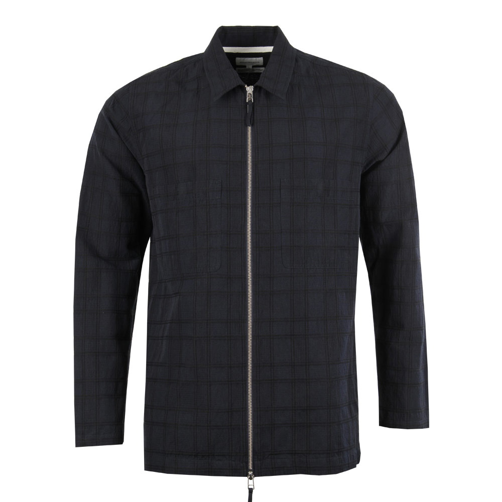 Jens Seersucker Zip Shirt - Dark Navy