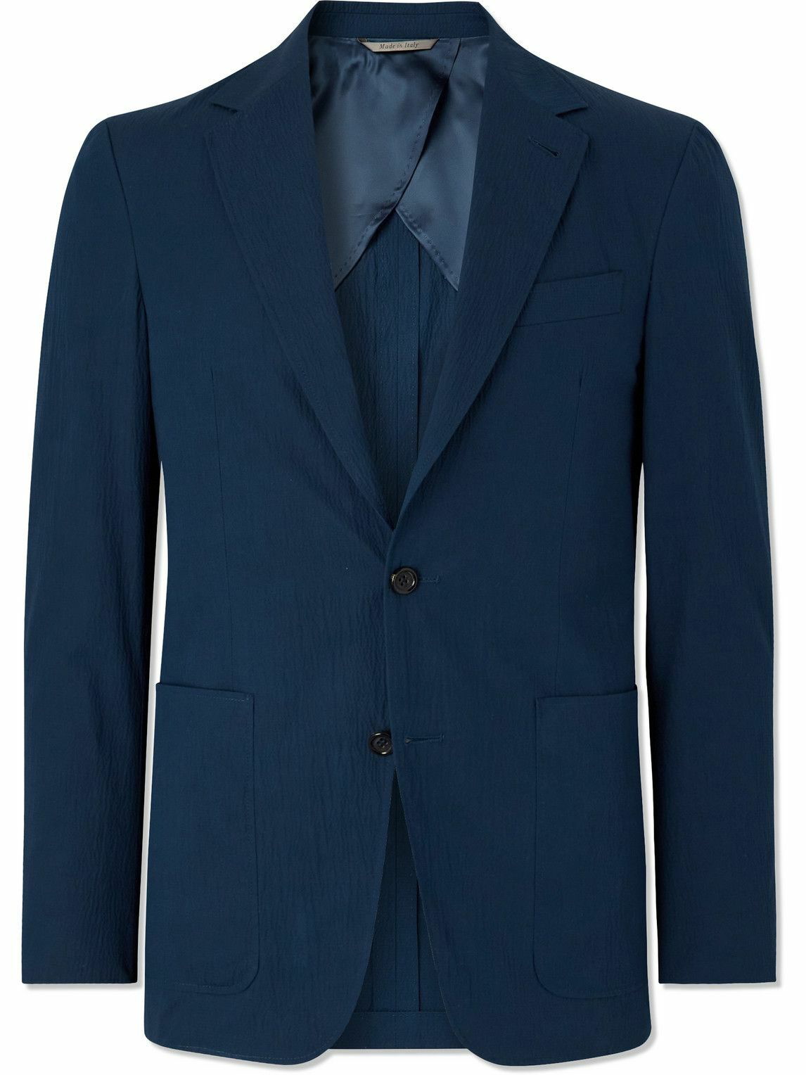 Canali - Stretch-Cotton and Lyocell-Blend Seersucker Suit Jacket - Blue ...