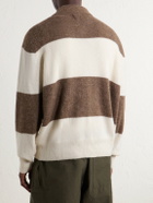 Corridor - Striped Woven Brushed Alpaca-Blend Polo Sweater - Brown