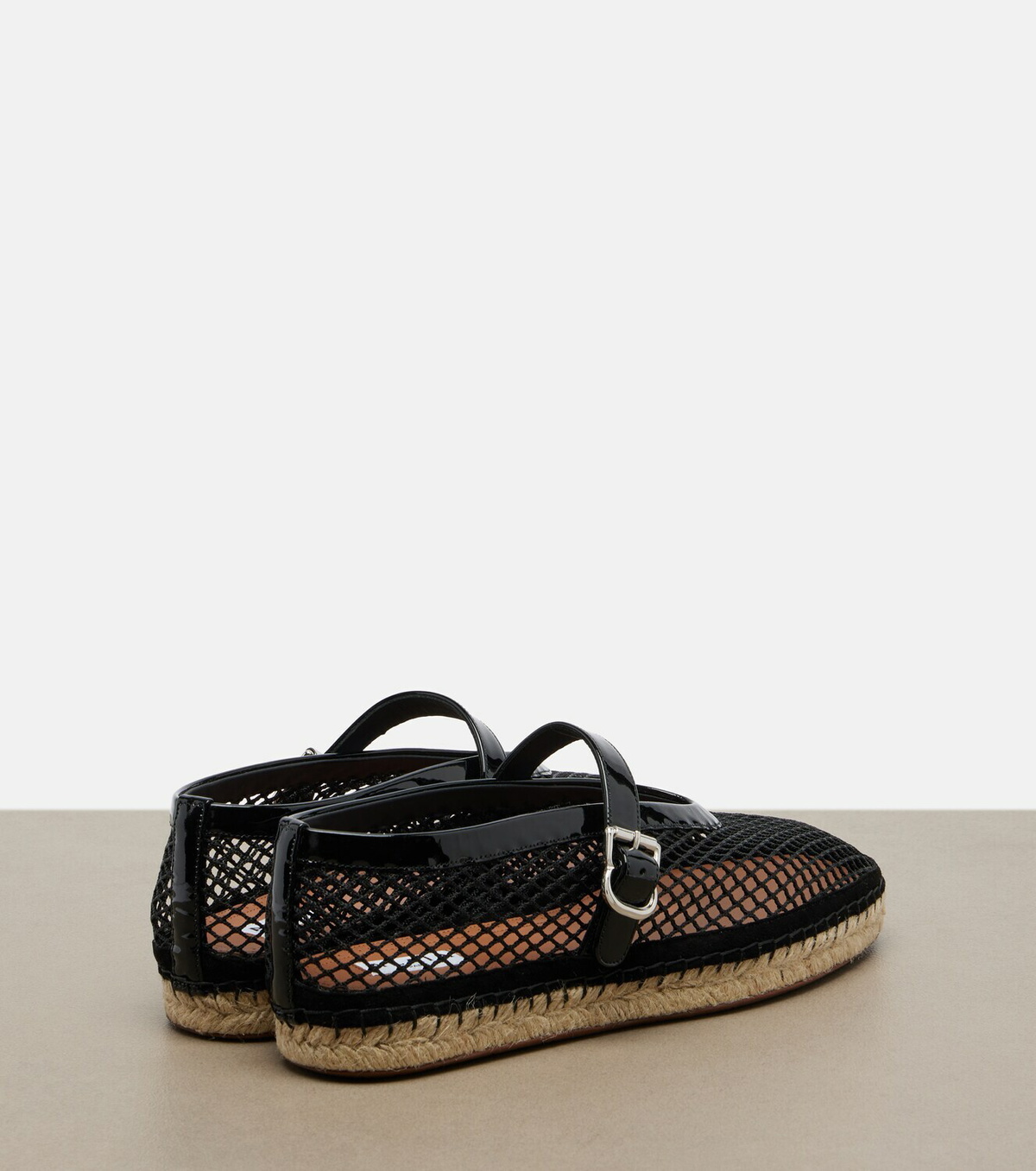 Alaïa Fishnet leather-trimmed espadrilles