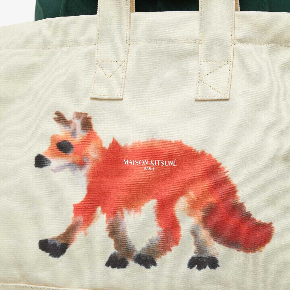 Maison Kitsuné Men's Wild Animals E/W Tote in Ecru Maison Kitsune