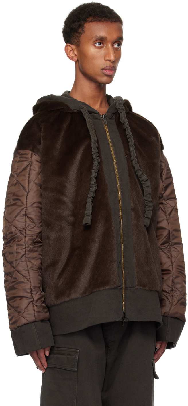 Ottolinger Brown Furry Reversible Denim Jacket Ottolinger