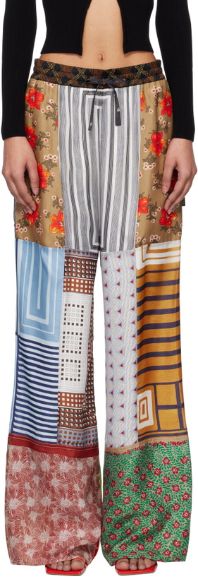 Photo: Marine Serre Multicolor Regenerated Silk Scarves Drawstring Trousers