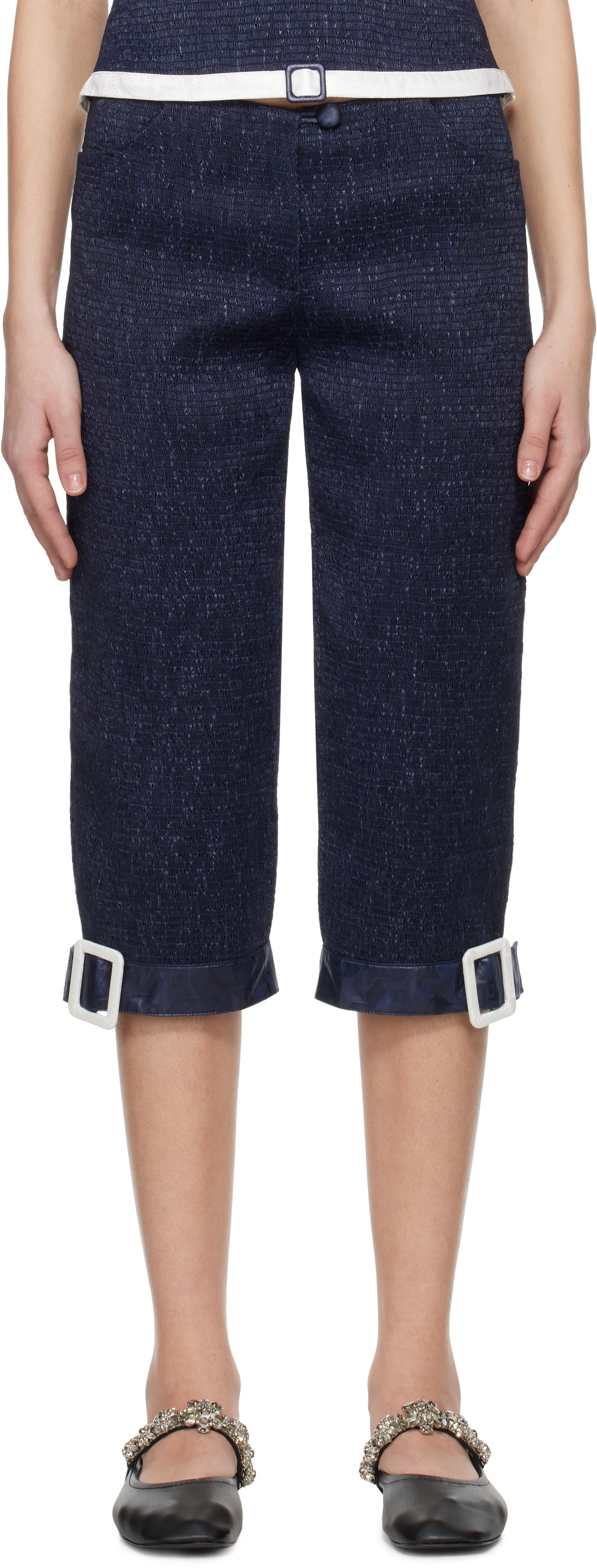 SUPER YAYA Navy Pantacourt With Belts Trousers