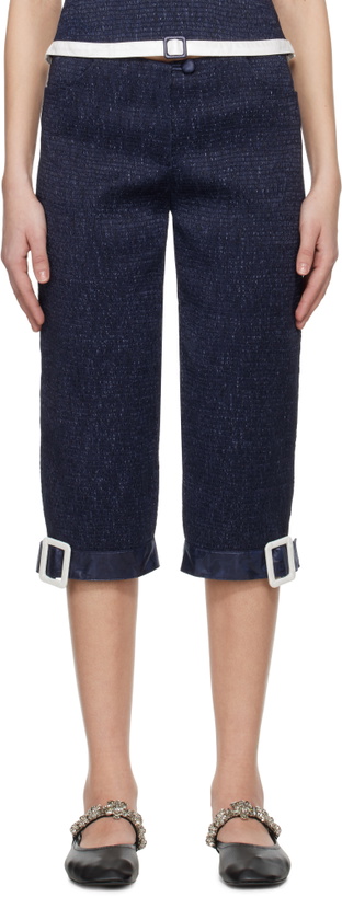 Photo: SUPER YAYA Navy Pantacourt With Belts Trousers