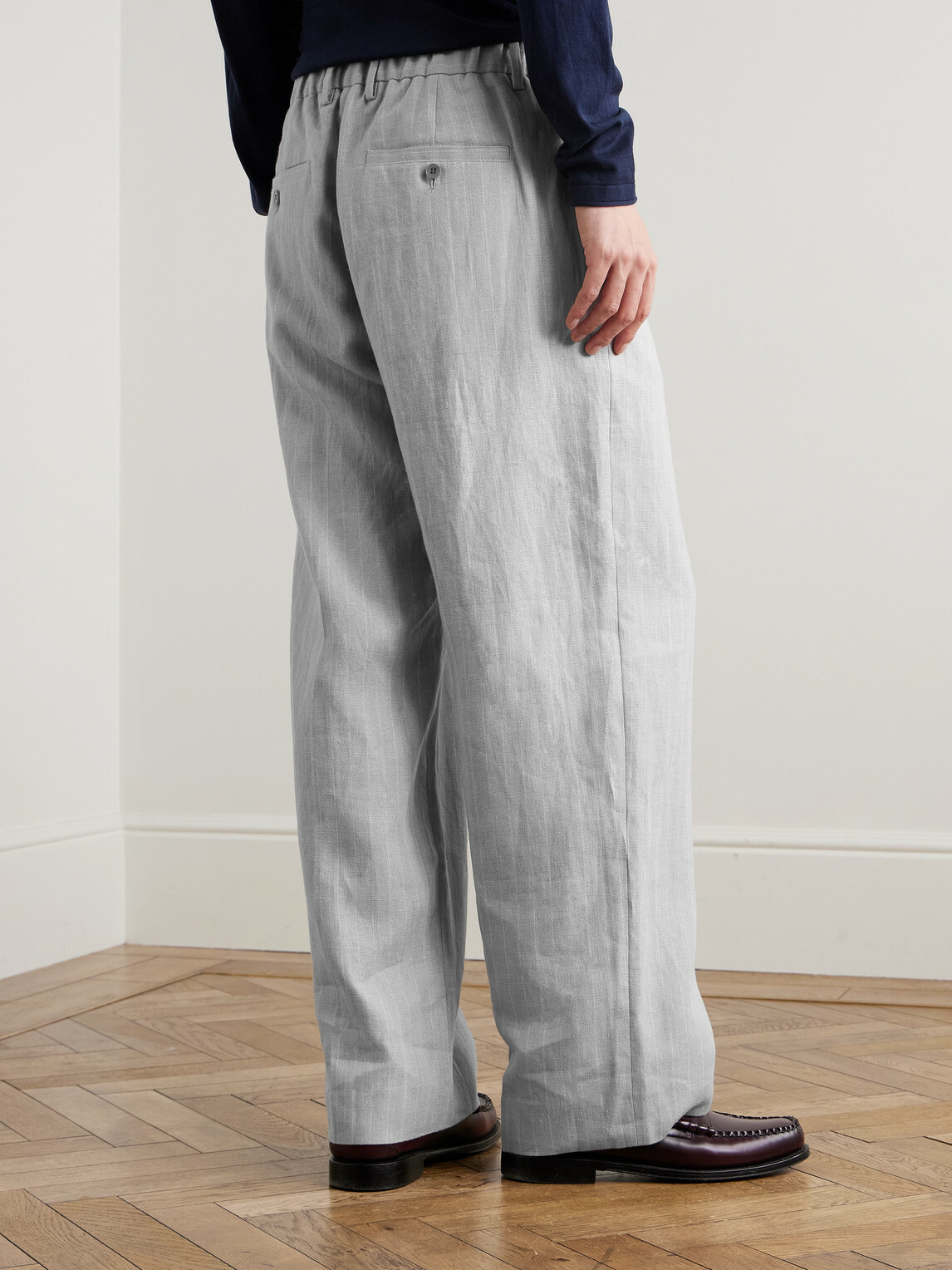 NN07 - Kay 1455 Straight-Leg Pleated Pinstriped Linen Trousers - Gray