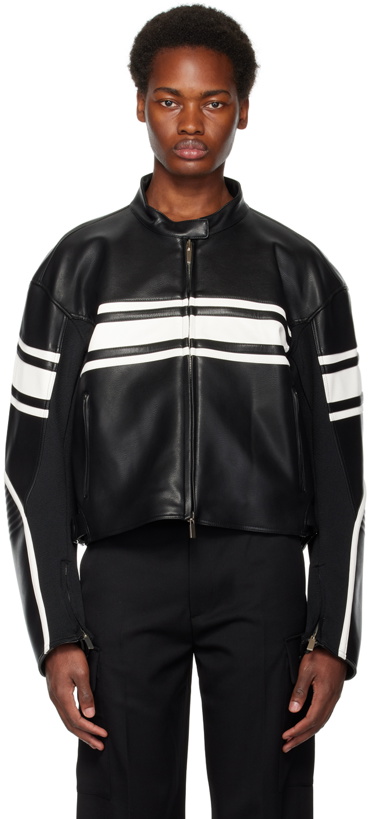 Photo: System Black & White Striped Leather Jacket