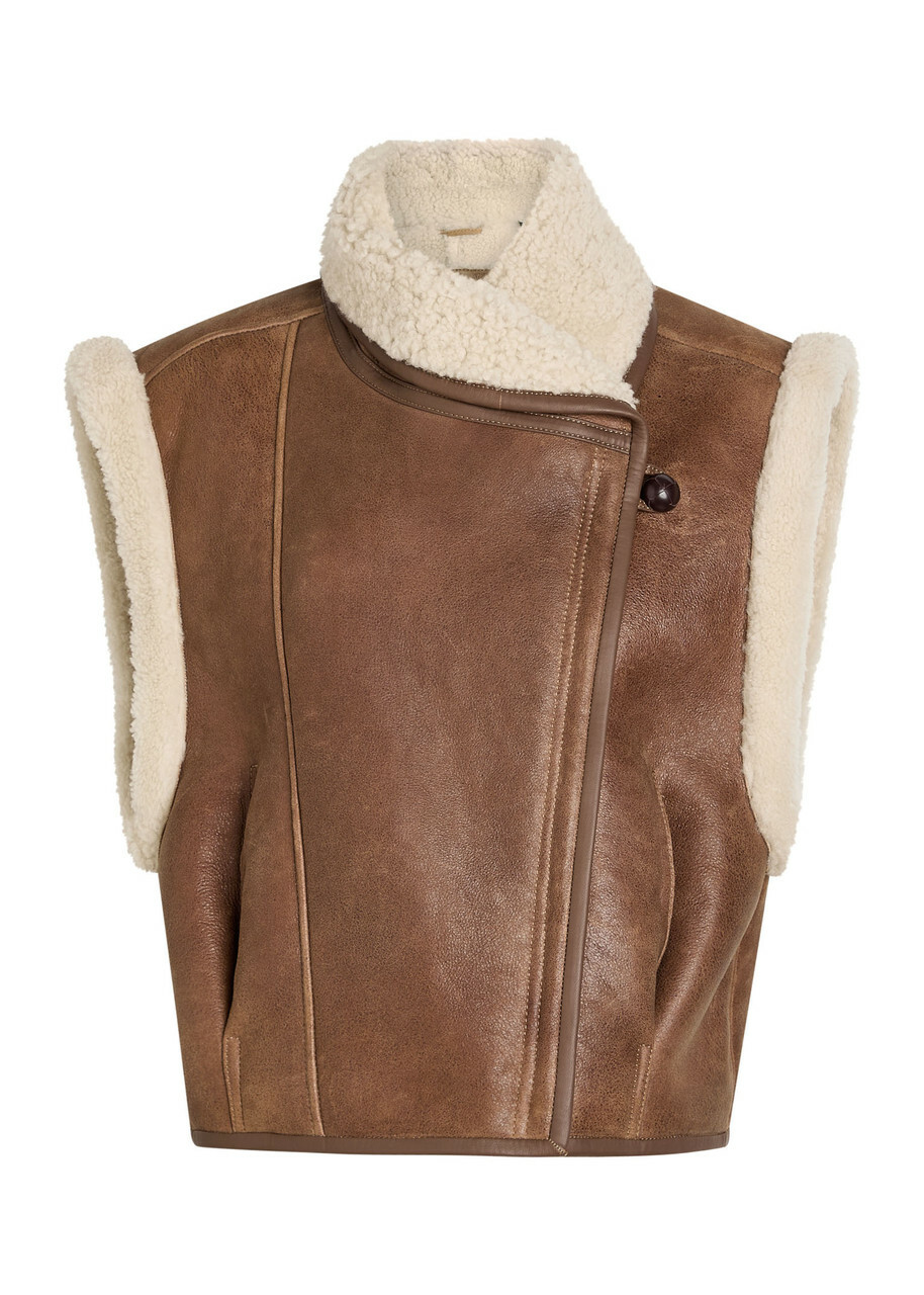 Isabel Marant Alime Shearling-trimmed Leather Sleeveless Jacket Brown