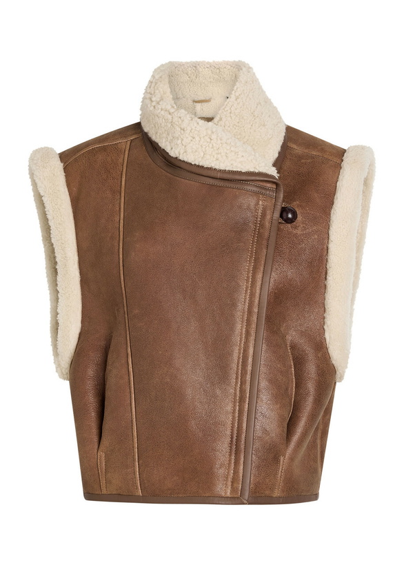 Photo: Isabel Marant Alime Shearling-trimmed Leather Sleeveless Jacket Brown