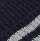Mr P. - Striped Ribbed Wool Beanie - Blue