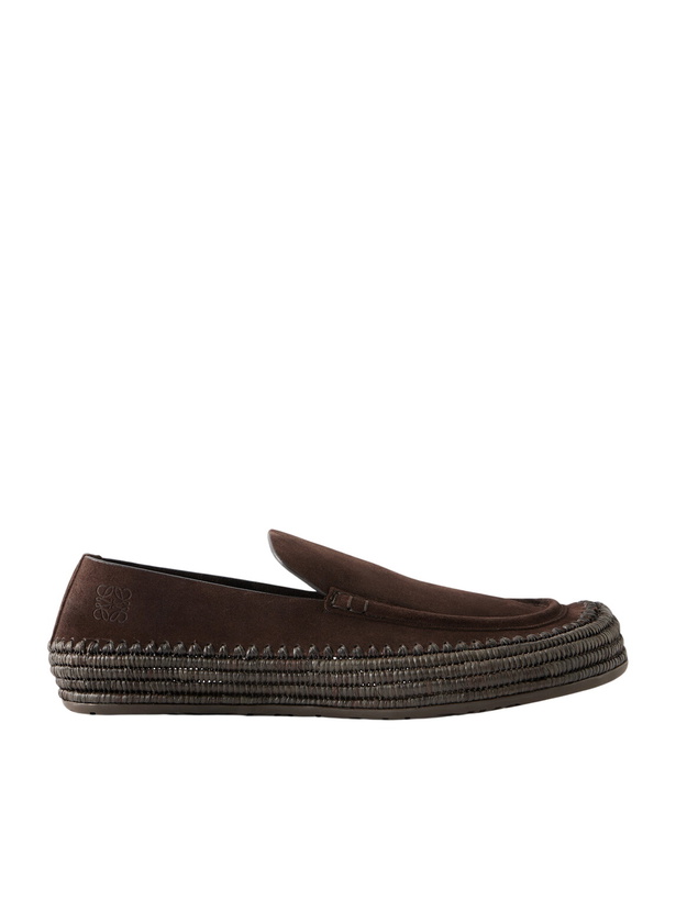 Photo: LOEWE - Paula's Ibiza Rio Raffia-Trimmed Suede Loafers - Brown