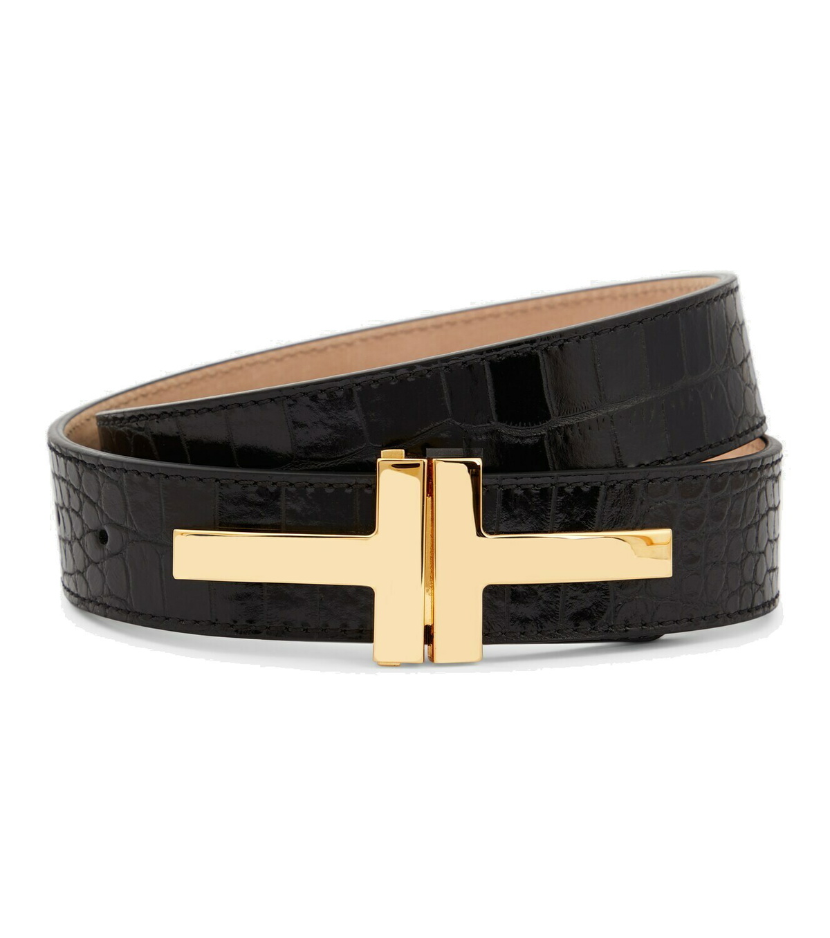 Tom Ford - Double T croc-effect leather belt TOM FORD