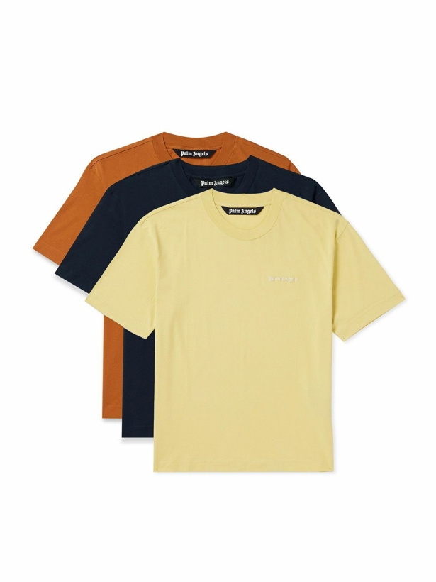 Photo: Palm Angels - Three-Pack Logo-Embroidered Cotton-Jersey T-Shirts - Yellow