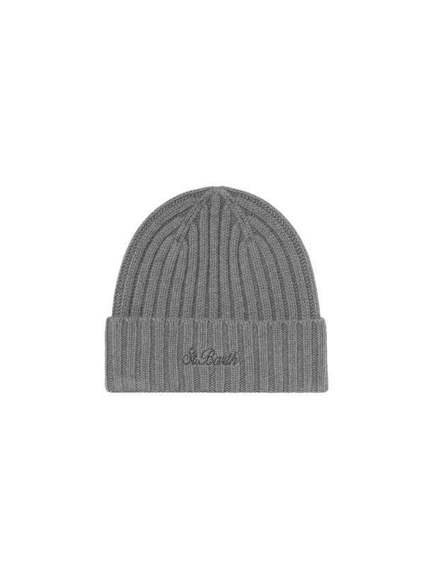 Photo: MC2 Saint Barth Man Grey Cashmere Hat Wengen With St. Barth Embroidery