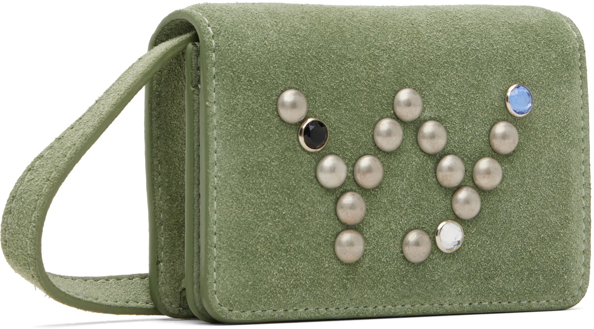 OPEN YY Green Micro Suede Stud Wallet Bag