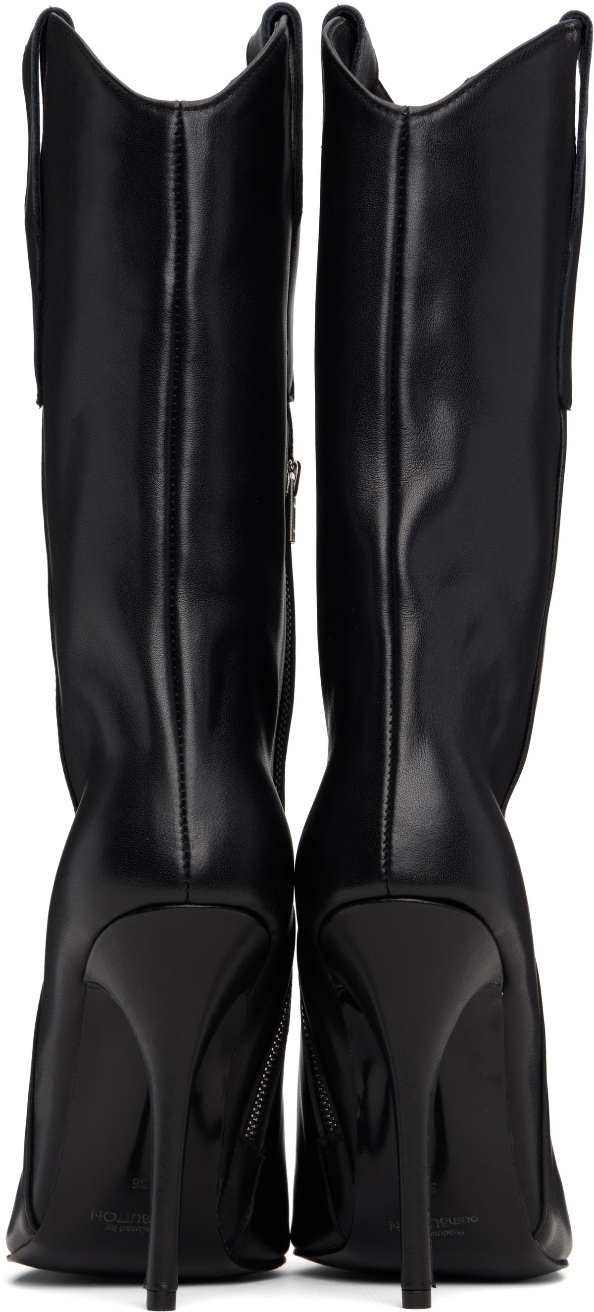 Pushbutton Black Mid-Calf Cowgirl Boots