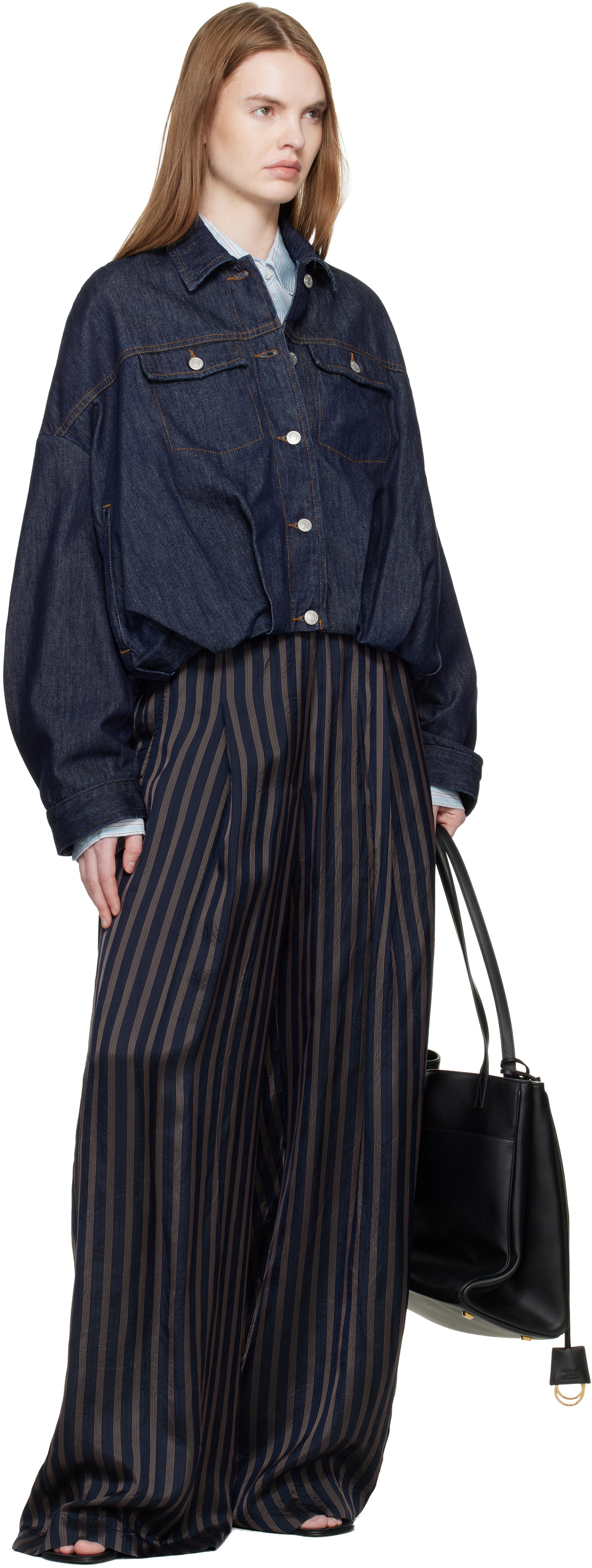 Dries Van Noten Navy Bubble Hem Denim Jacket