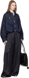 Dries Van Noten Navy Bubble Hem Denim Jacket