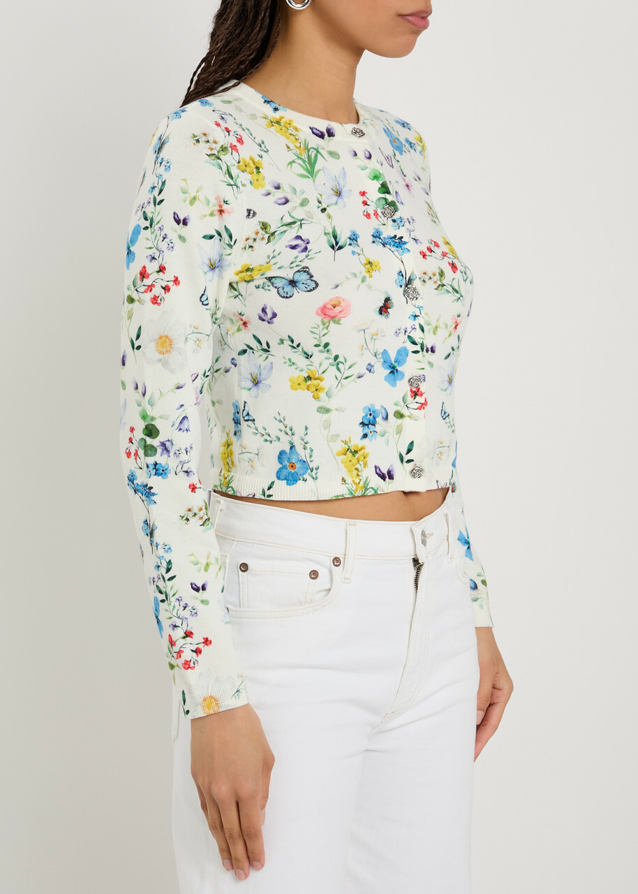 Alice + Olivia Carson Floral Print Stretch-cotton Cardigan Multicoloured