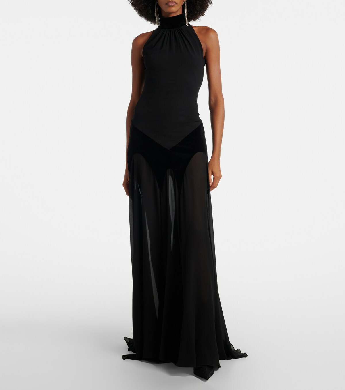 McQueen Velvet-trimmed silk georgette gown