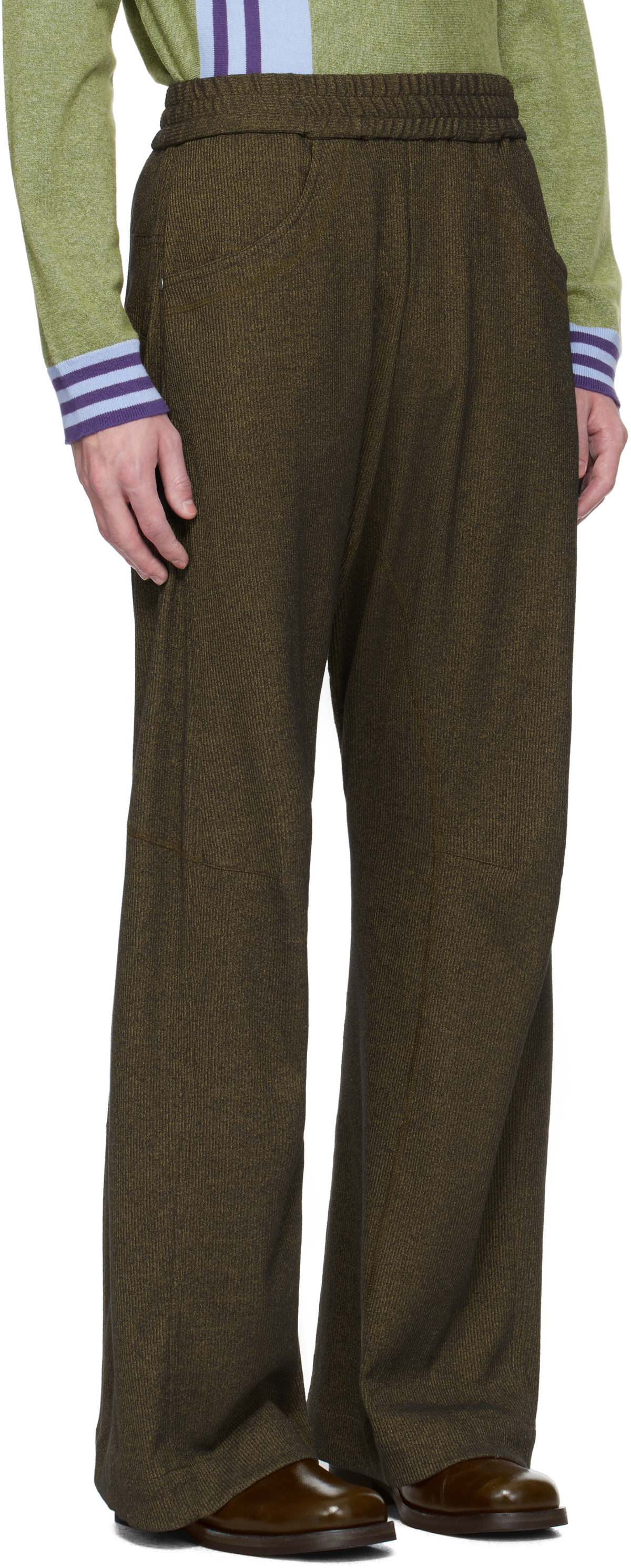 Omar Afridi Khaki Knee Darted Flare Sweatpants