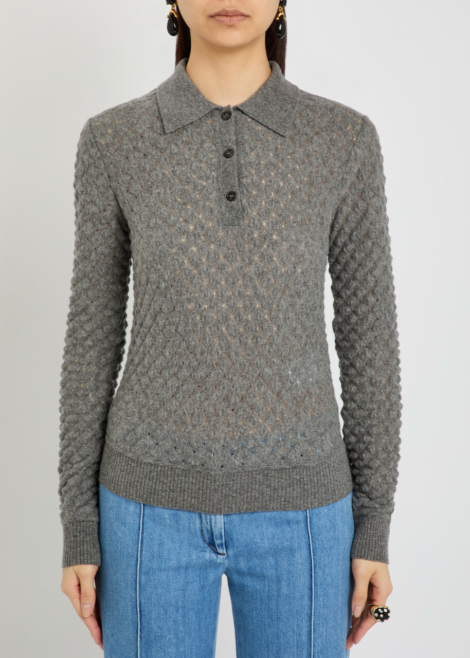 Missoni Textured-knit Cashmere Polo top Grey