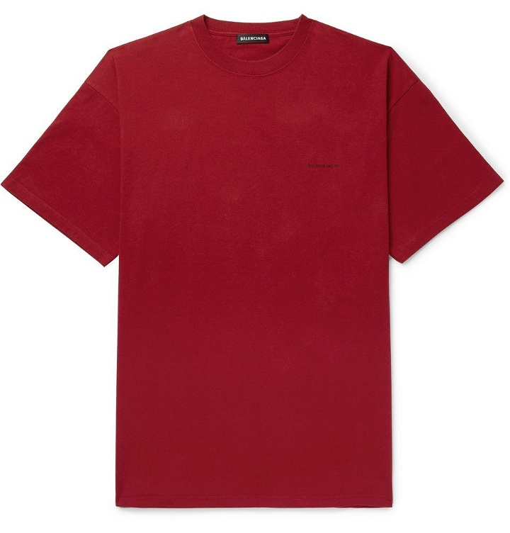 Photo: Balenciaga - Oversized Logo-Print Cotton-Jersey T-Shirt - Men - Burgundy