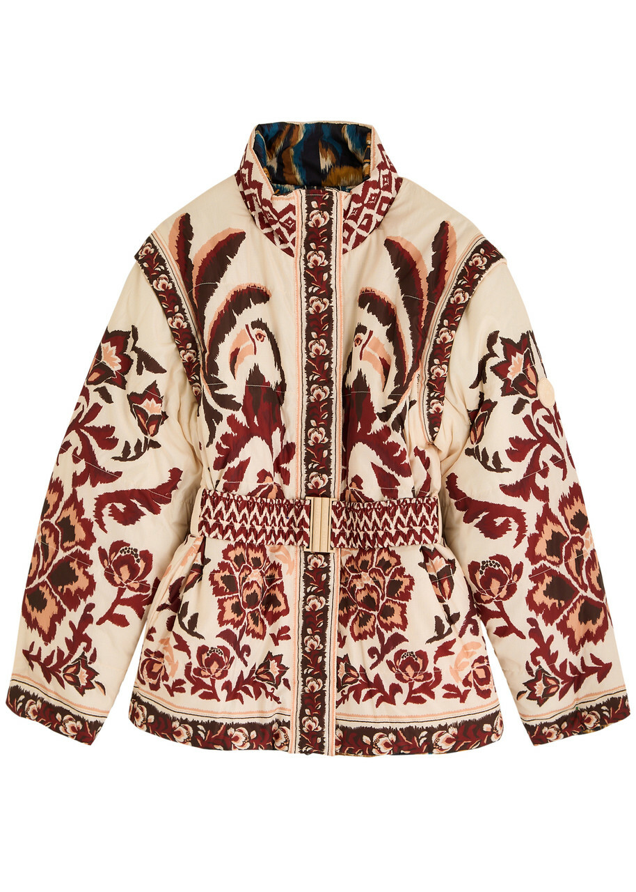 Farm Rio Toucans Scarf Reversible Printed Shell Jacket Cream Farm Rio