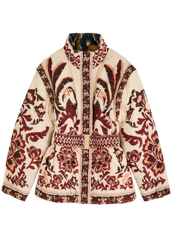 Photo: Farm Rio Toucans Scarf Reversible Printed Shell Jacket Cream