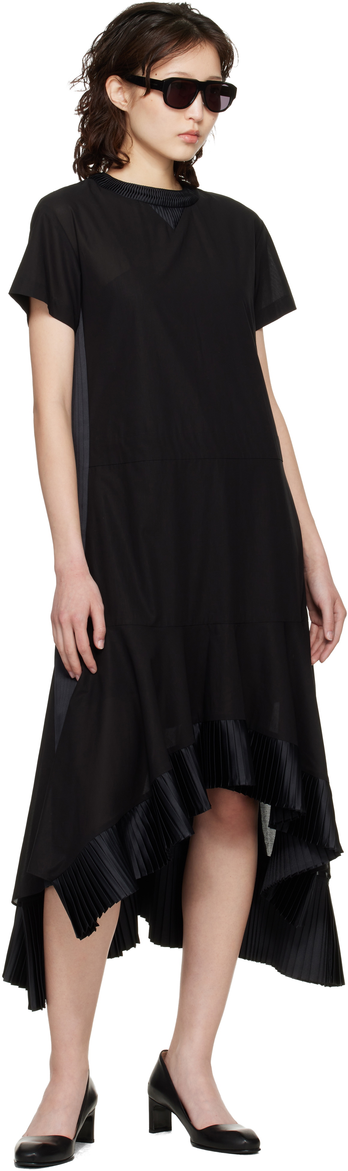 sacai Black Cotton Broadcloth Midi Dress