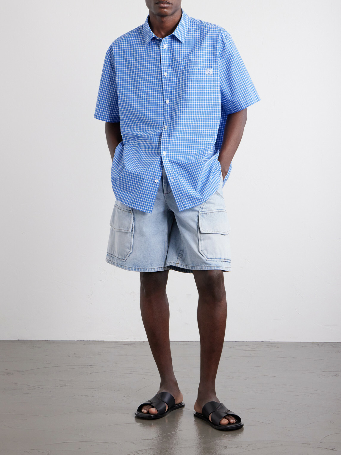 LOEWE - Paula's Ibiza Logo-Embroidered Checked Cotton-Poplin Shirt - Blue