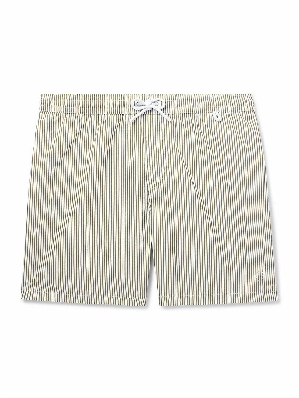 Photo: Loro Piana - Bay Straight-Leg Mid-Length Logo-Print Striped Swim Shorts - Green