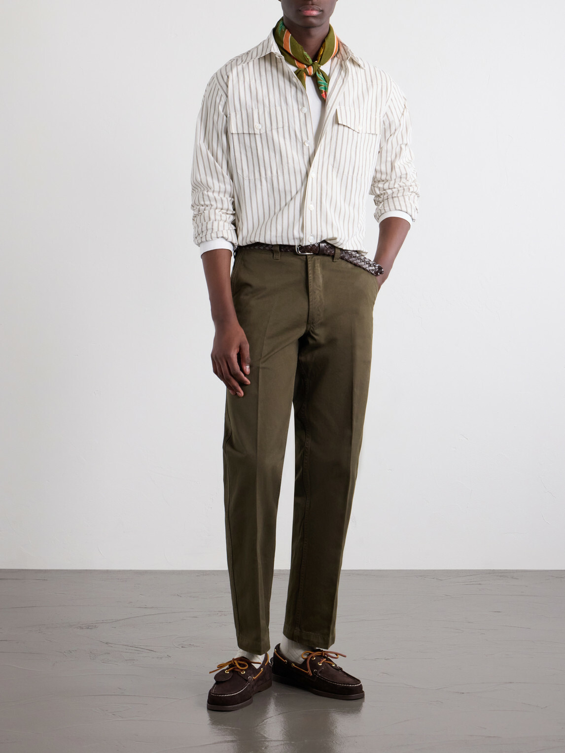Drake's - Striped Cotton-Poplin Shirt - White