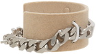 MM6 Maison Margiela Beige & Silver Flocked ID Tag Cuff Bracelet