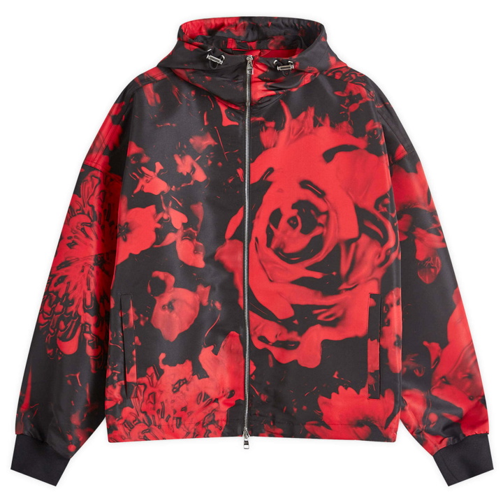 Photo: Alexander McQueen Men's Waxed Floral Print Windbreaker in Black/Red