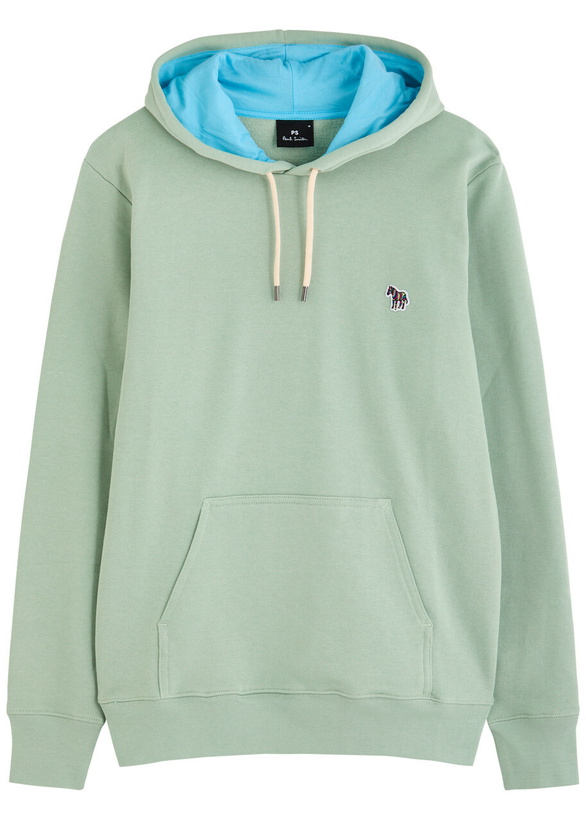 Photo: PS Paul Smith Logo-appliqued Hooded Cotton Sweatshirt Sage