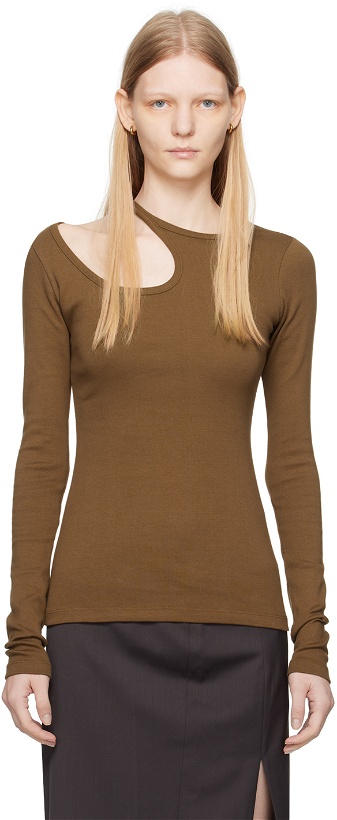 Photo: LOW CLASSIC Brown Curve Hole Long Sleeve T-Shirt