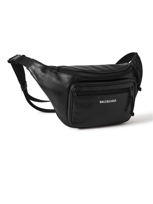 Photo: BALENCIAGA - Logo-Print Full-Grain Leather Belt Bag