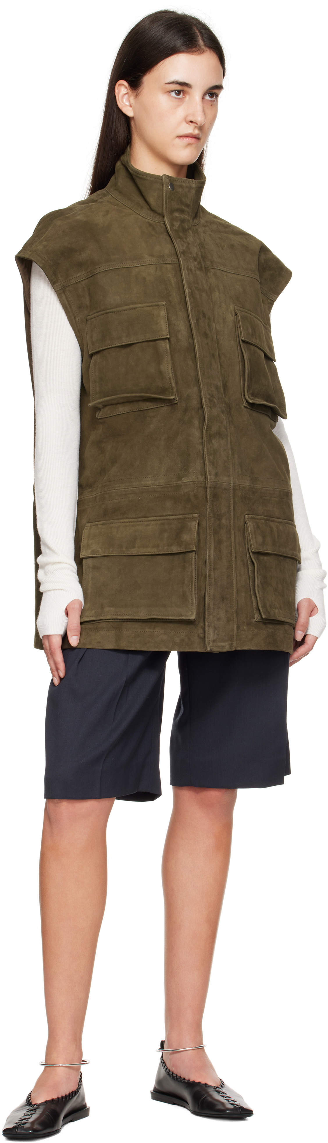 The Frankie Shop Khaki Turin Cargo Suede Vest