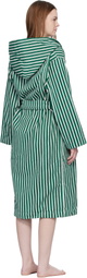 Tekla Green & White Terry Hooded Bathrobe