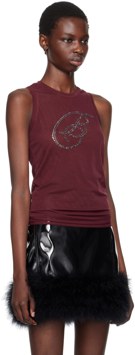 Blumarine Burgundy Rhinestone B Monogram Tank Top