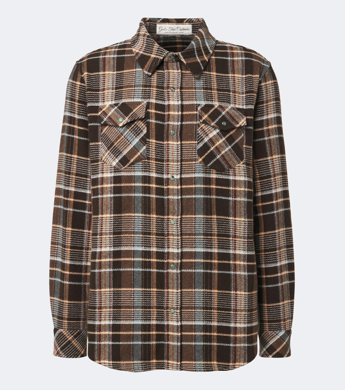 God's True Cashmere Wilderness plaid cashmere shirt with emeralds