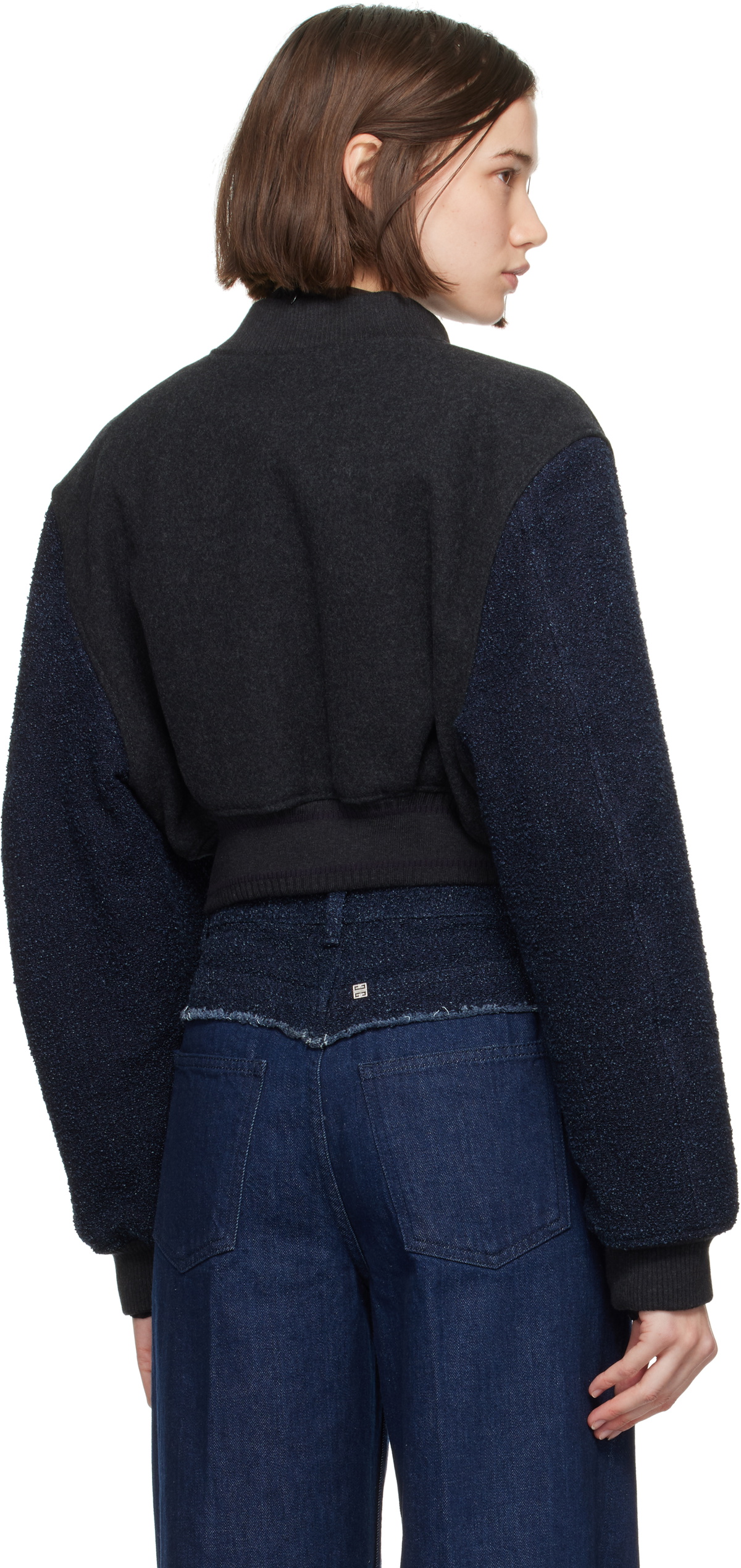 Givenchy Navy & Gray Cropped Varsity Bomber Jacket
